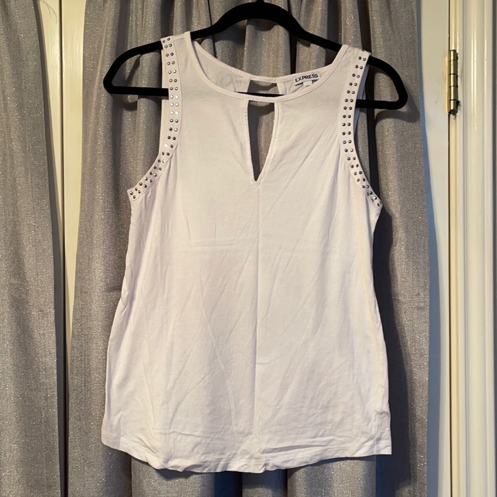 White Express Tank with Studded Detail and Keyhole